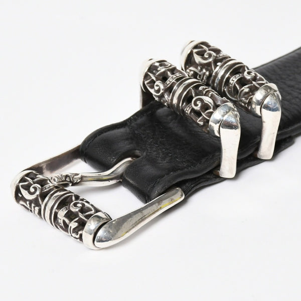 極美品 CHROME HEARTS クロムハーツ 3PC CELTIC ROLLER BELT 3ピース ケルティック ローラーベルト サイズ34 ブラック 中古 4a008226