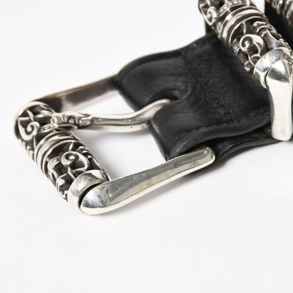 極美品 CHROME HEARTS クロムハーツ 3PC CELTIC ROLLER BELT 3ピース ケルティック ローラーベルト サイズ34 ブラック 中古 4a008226
