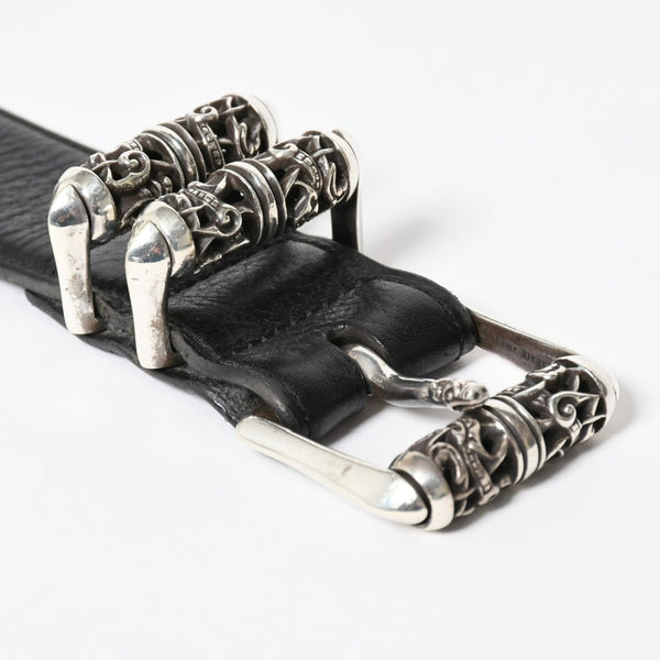 極美品 CHROME HEARTS クロムハーツ 3PC CELTIC ROLLER BELT 3ピース ケルティック ローラーベルト サイズ34 ブラック 中古 4a008226