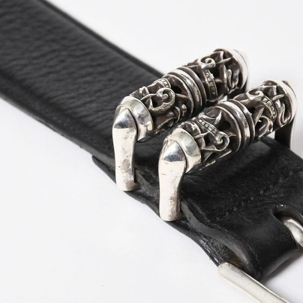 極美品 CHROME HEARTS クロムハーツ 3PC CELTIC ROLLER BELT 3ピース ケルティック ローラーベルト サイズ34 ブラック 中古 4a008226