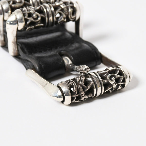 極美品 CHROME HEARTS クロムハーツ 3PC CELTIC ROLLER BELT 3ピース ケルティック ローラーベルト サイズ34 ブラック 中古 4a008226