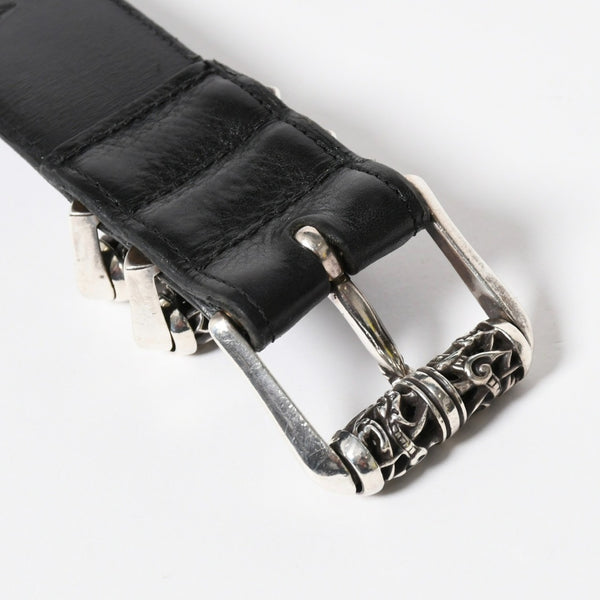 極美品 CHROME HEARTS クロムハーツ 3PC CELTIC ROLLER BELT 3ピース ケルティック ローラーベルト サイズ34 ブラック 中古 4a008226