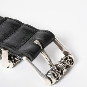 極美品 CHROME HEARTS クロムハーツ 3PC CELTIC ROLLER BELT 3ピース ケルティック ローラーベルト サイズ34 ブラック 中古 4a008226