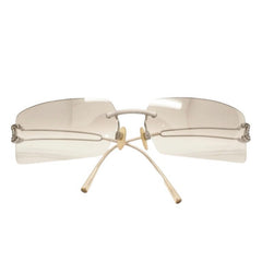 CHANEL Rimless Sunglasses Eyewear Size 120 Coco Mark Silver Gray Rhinestone Plastic Good Condition Used 4a001009