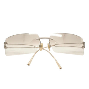 CHANEL Rimless Sunglasses Eyewear Size 120 Coco Mark Silver Gray Rhinestone Plastic Good Condition Used 4a001009