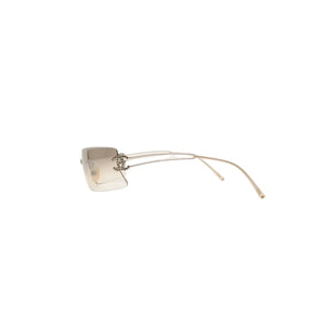 CHANEL Rimless Sunglasses Eyewear Size 120 Coco Mark Silver Gray Rhinestone Plastic Good Condition Used 4a001009
