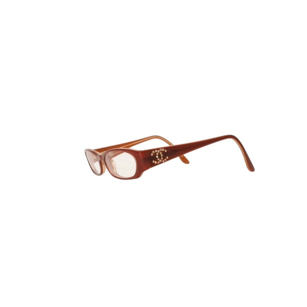 極美品 CHANEL シャネル 伊達メガネ アイウェア 3129-H-B c.833 サイズ51□16 135 ココマーク ラインストーン ブラウン 中古 4a000793