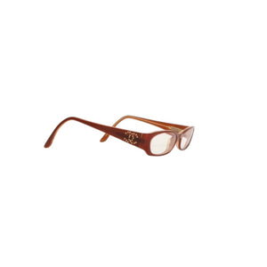 極美品 CHANEL シャネル 伊達メガネ アイウェア 3129-H-B c.833 サイズ51□16 135 ココマーク ラインストーン ブラウン 中古 4a000793