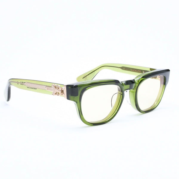 極美品 CHROME HEARTS クロムハーツ CUNTVOLUTED サングラス サイズ49□23-147 ダガー装飾 BSフレア クリアグリーン イエロー 中古 4a007949