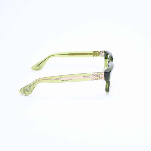 極美品 CHROME HEARTS クロムハーツ CUNTVOLUTED サングラス サイズ49□23-147 ダガー装飾 BSフレア クリアグリーン イエロー 中古 4a007949
