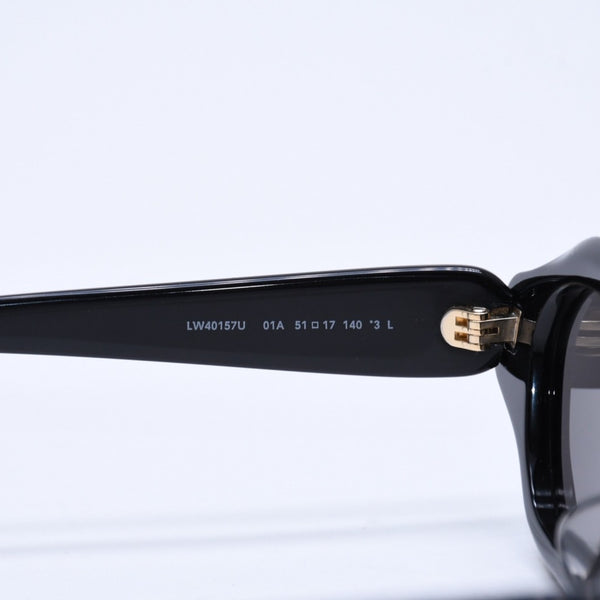 極美品 LOEWE ロエベ レクタンギュラー スリム サングラス LW40157U サイズ51◻︎17 140 ブラック グレー アイウェア ゴールド金具 中古 4a007958