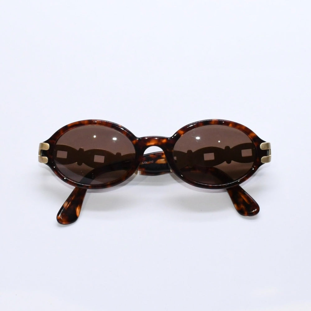 FENDI Oval Round Shape Sunglasses SL7517 Tortoiseshell Pattern Brown Eyewear Gold Chain Style Metal Good Condition Used 4a007968