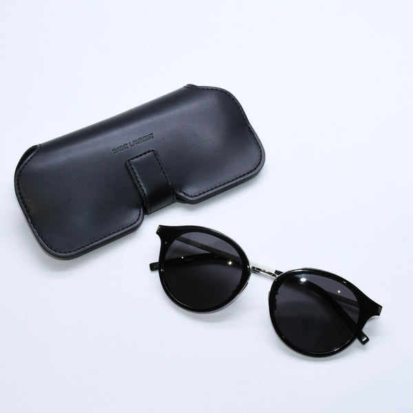 極美品 SAINT LAURENT サンローラン ボストン型サングラス SL 57 サイズ49□21 140 ブラック アイウェア シルバー金具 中古 4a007960