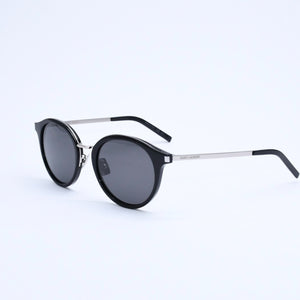 極美品 SAINT LAURENT サンローラン ボストン型サングラス SL 57 サイズ49□21 140 ブラック アイウェア シルバー金具 中古 4a007960