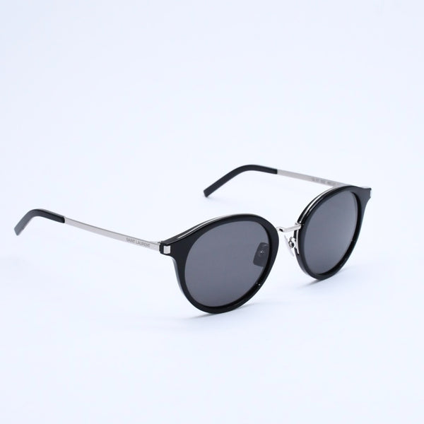極美品 SAINT LAURENT サンローラン ボストン型サングラス SL 57 サイズ49□21 140 ブラック アイウェア シルバー金具 中古 4a007960