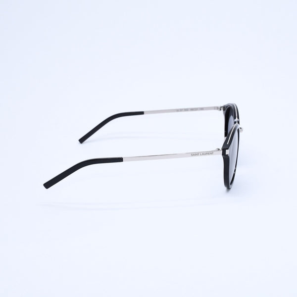 極美品 SAINT LAURENT サンローラン ボストン型サングラス SL 57 サイズ49□21 140 ブラック アイウェア シルバー金具 中古 4a007960