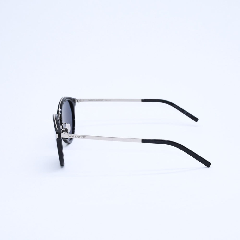 極美品 SAINT LAURENT サンローラン ボストン型サングラス SL 57 サイズ49□21 140 ブラック アイウェア シルバー金具 中古 4a007960