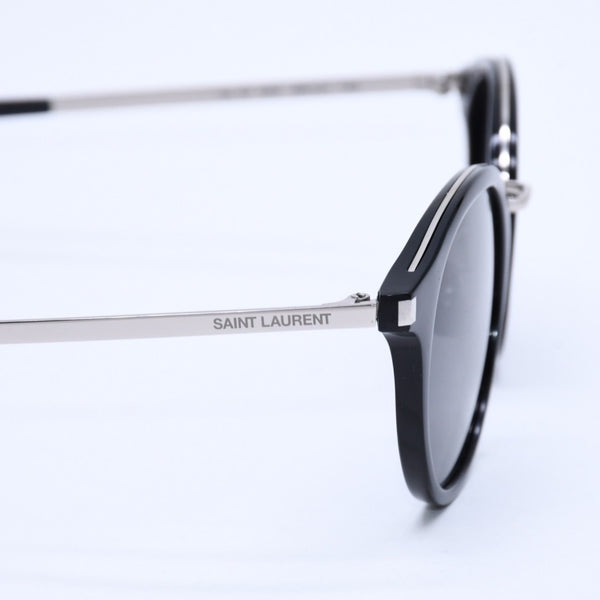 極美品 SAINT LAURENT サンローラン ボストン型サングラス SL 57 サイズ49□21 140 ブラック アイウェア シルバー金具 中古 4a007960