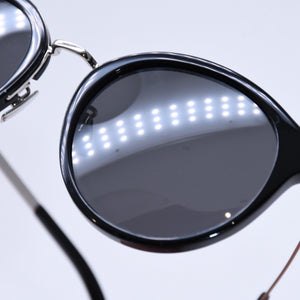極美品 SAINT LAURENT サンローラン ボストン型サングラス SL 57 サイズ49□21 140 ブラック アイウェア シルバー金具 中古 4a007960