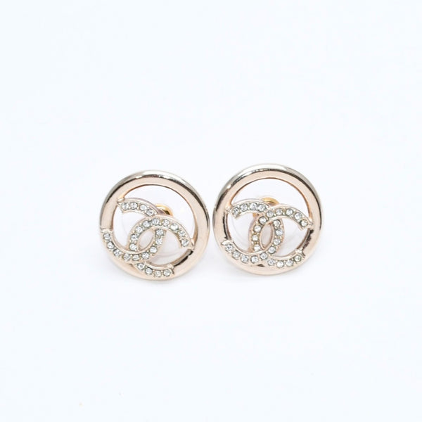 極美品 CHANEL シャネル ココマーク サークル ピアス 両耳用 22A刻印 重量5.47g GP ラインストーン ゴールド金具 中古 4a007938
