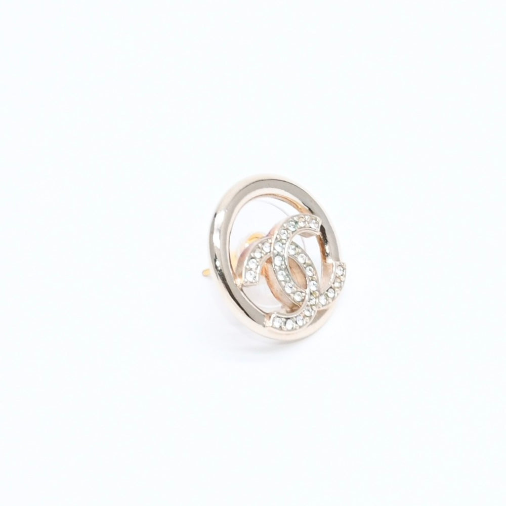 極美品 CHANEL シャネル ココマーク サークル ピアス 両耳用 22A刻印 重量5.47g GP ラインストーン ゴールド金具 中古 4a007938