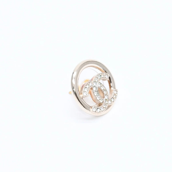極美品 CHANEL シャネル ココマーク サークル ピアス 両耳用 22A刻印 重量5.47g GP ラインストーン ゴールド金具 中古 4a007938