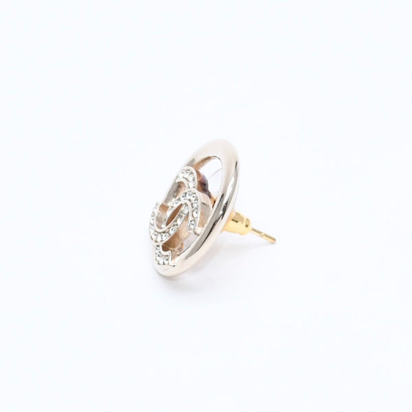 極美品 CHANEL シャネル ココマーク サークル ピアス 両耳用 22A刻印 重量5.47g GP ラインストーン ゴールド金具 中古 4a007938