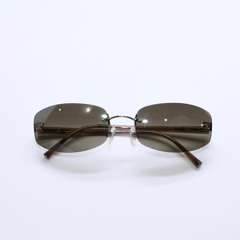 極美品 CHANEL シャネル リムレスサングラス 4067 サイズ57□18 130 c.224/54 ブラウン アセテート ココマーク ゴールド金具 中古 4a007970