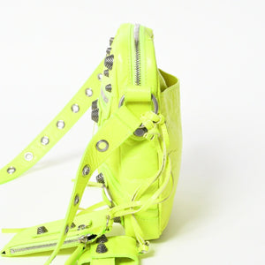 極美品 BALENCIAGA バレンシアガ ルカゴールXS ショルダーバッグ 719065 ネオンイエロー ラムスキン シルバー金具 中古 4a007862