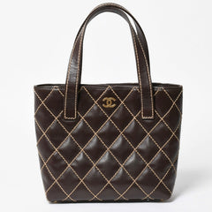 極美品 CHANEL シャネル ワイルドステッチ トートバッグ ハンドバッグ ココマーク ラムスキン チョコブラウン ブラウン 8番台 ゴールド金具 中古 4a007879