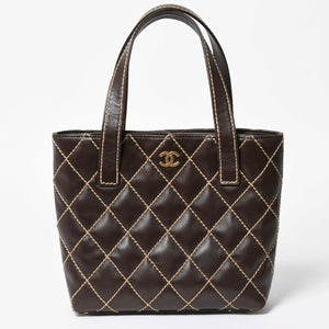 極美品 CHANEL シャネル ワイルドステッチ トートバッグ ハンドバッグ ココマーク ラムスキン チョコブラウン ブラウン 8番台 ゴールド金具 中古 4a007879