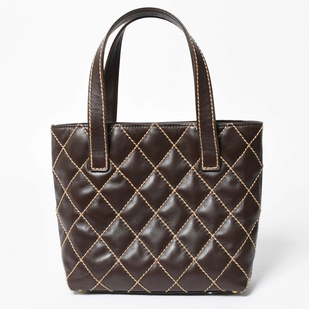 極美品 CHANEL シャネル ワイルドステッチ トートバッグ ハンドバッグ ココマーク ラムスキン チョコブラウン ブラウン 8番台 ゴールド金具 中古 4a007879