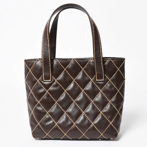 極美品 CHANEL シャネル ワイルドステッチ トートバッグ ハンドバッグ ココマーク ラムスキン チョコブラウン ブラウン 8番台 ゴールド金具 中古 4a007879