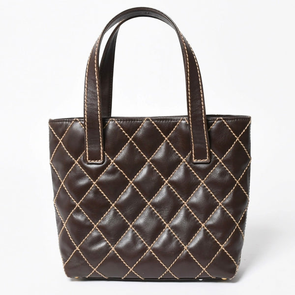 極美品 CHANEL シャネル ワイルドステッチ トートバッグ ハンドバッグ ココマーク ラムスキン チョコブラウン ブラウン 8番台 ゴールド金具 中古 4a007879