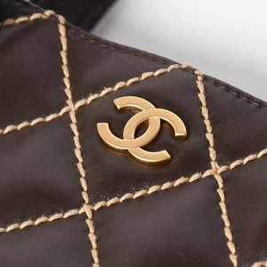 極美品 CHANEL シャネル ワイルドステッチ トートバッグ ハンドバッグ ココマーク ラムスキン チョコブラウン ブラウン 8番台 ゴールド金具 中古 4a007879