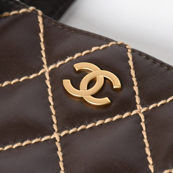 極美品 CHANEL シャネル ワイルドステッチ トートバッグ ハンドバッグ ココマーク ラムスキン チョコブラウン ブラウン 8番台 ゴールド金具 中古 4a007879