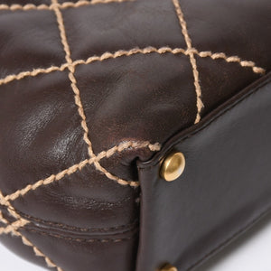極美品 CHANEL シャネル ワイルドステッチ トートバッグ ハンドバッグ ココマーク ラムスキン チョコブラウン ブラウン 8番台 ゴールド金具 中古 4a007879