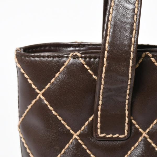 極美品 CHANEL シャネル ワイルドステッチ トートバッグ ハンドバッグ ココマーク ラムスキン チョコブラウン ブラウン 8番台 ゴールド金具 中古 4a007879