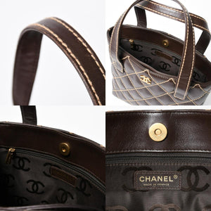 極美品 CHANEL シャネル ワイルドステッチ トートバッグ ハンドバッグ ココマーク ラムスキン チョコブラウン ブラウン 8番台 ゴールド金具 中古 4a007879