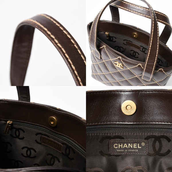 極美品 CHANEL シャネル ワイルドステッチ トートバッグ ハンドバッグ ココマーク ラムスキン チョコブラウン ブラウン 8番台 ゴールド金具 中古 4a007879
