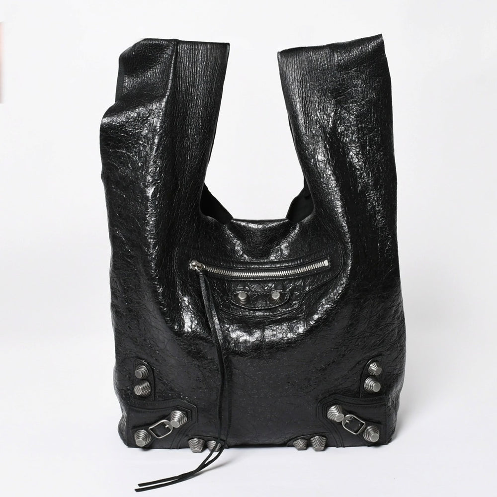 新品同様品 BALENCIGA バレンシアガ ル カゴール アリーナラムスキン トートバッグ ハンドバッグ 780976 ブラック シルバー金具 中古 4a008219