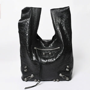 新品同様品 BALENCIGA バレンシアガ ル カゴール アリーナラムスキン トートバッグ ハンドバッグ 780976 ブラック シルバー金具 中古 4a008219