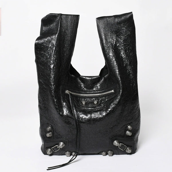 新品同様品 BALENCIGA バレンシアガ ル カゴール アリーナラムスキン トートバッグ ハンドバッグ 780976 ブラック シルバー金具 中古 4a008219