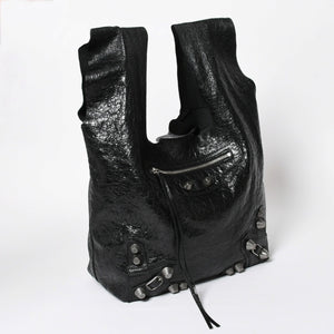 新品同様品 BALENCIGA バレンシアガ ル カゴール アリーナラムスキン トートバッグ ハンドバッグ 780976 ブラック シルバー金具 中古 4a008219