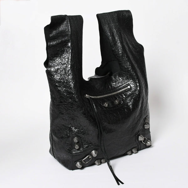 新品同様品 BALENCIGA バレンシアガ ル カゴール アリーナラムスキン トートバッグ ハンドバッグ 780976 ブラック シルバー金具 中古 4a008219