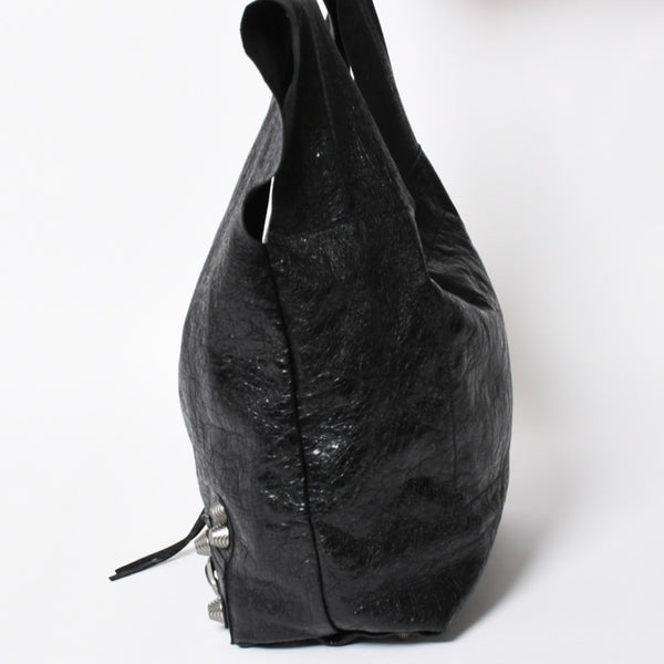 新品同様品 BALENCIGA バレンシアガ ル カゴール アリーナラムスキン トートバッグ ハンドバッグ 780976 ブラック シルバー金具 中古 4a008219