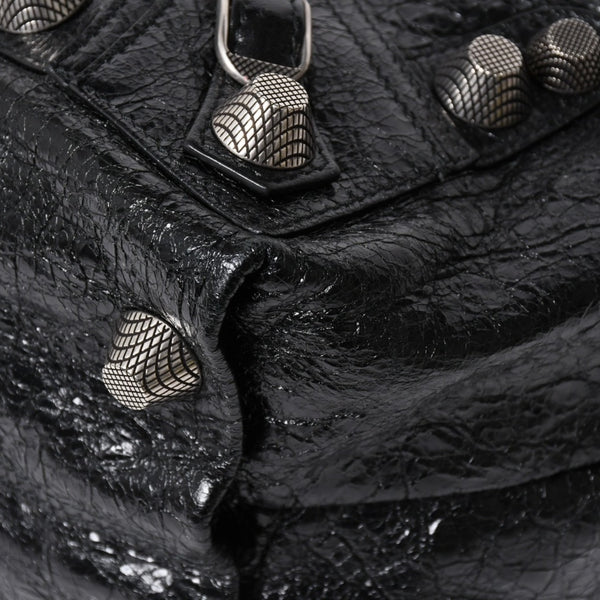 新品同様品 BALENCIGA バレンシアガ ル カゴール アリーナラムスキン トートバッグ ハンドバッグ 780976 ブラック シルバー金具 中古 4a008219