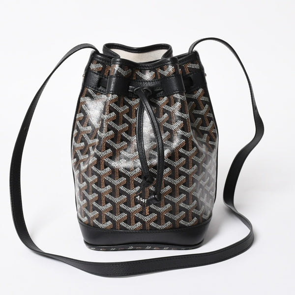 新品同様 GOYARD ゴヤール プティフロ バケットバッグ ショルダーバッグ PVC レザー ブラック 中古 4a007967