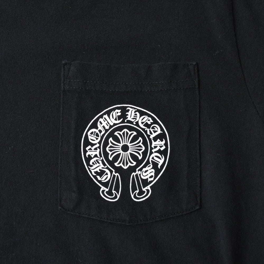 極美品 CHROME HEARTS クロムハーツ 半袖Tシャツ サイズS CHプラス ホースシュー ブラック ホワイト 香港限定 中古 4a007761
