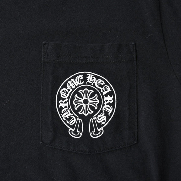 極美品 CHROME HEARTS クロムハーツ 半袖Tシャツ サイズS CHプラス ホースシュー ブラック ホワイト 香港限定 中古 4a007761